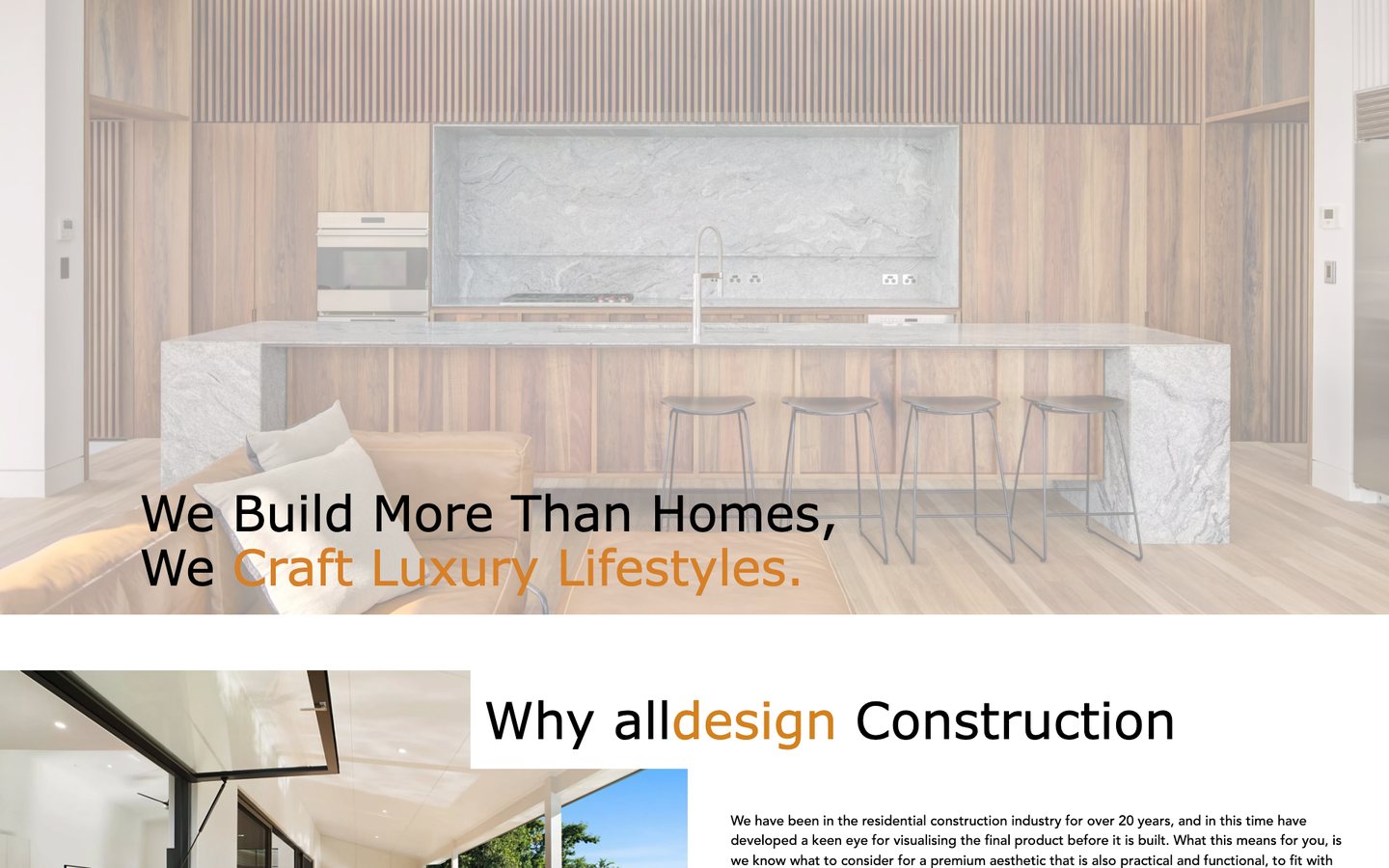 All Design Construction website, after the rebuild