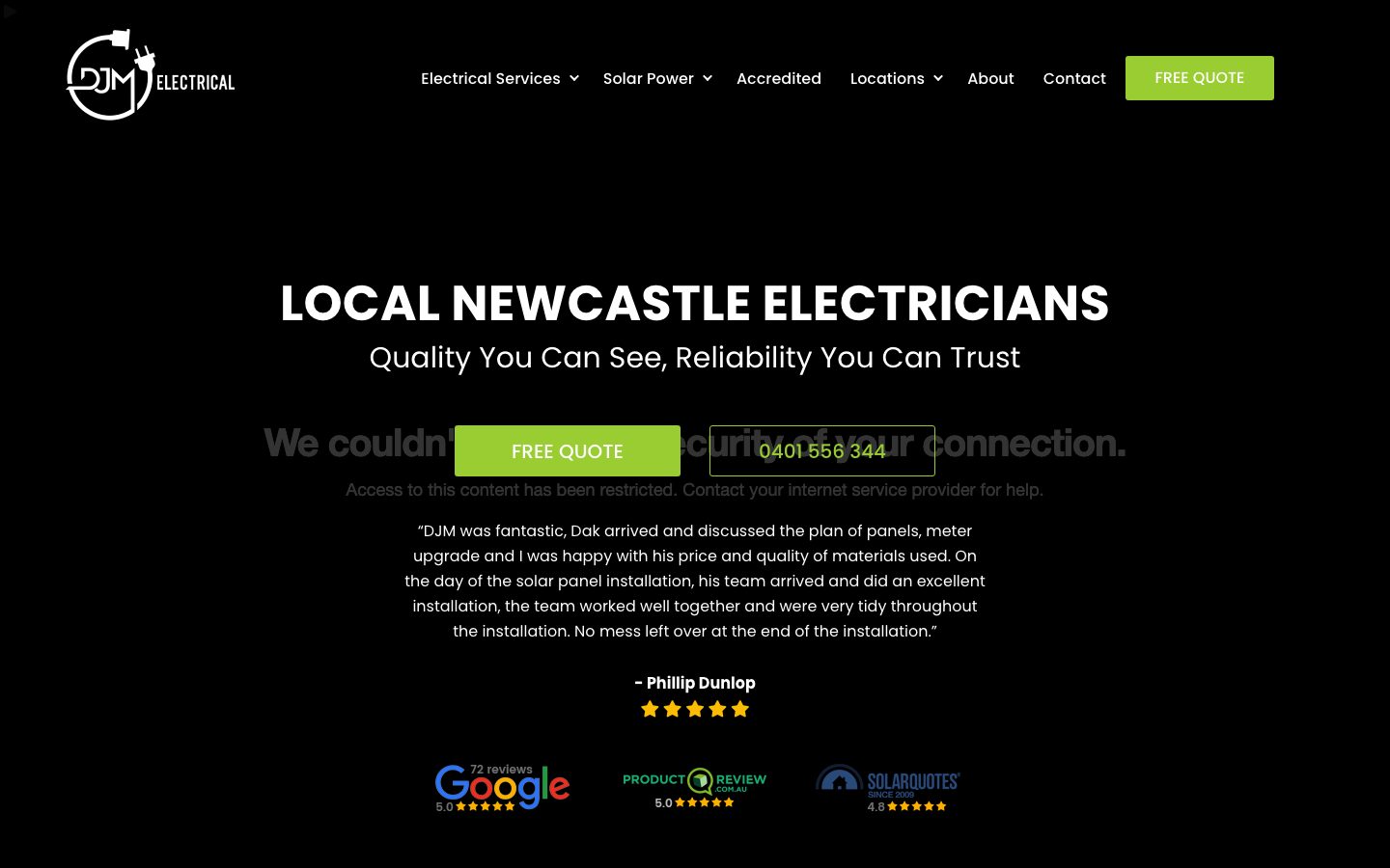 DJM Electrical NSW website, after the rebuild
