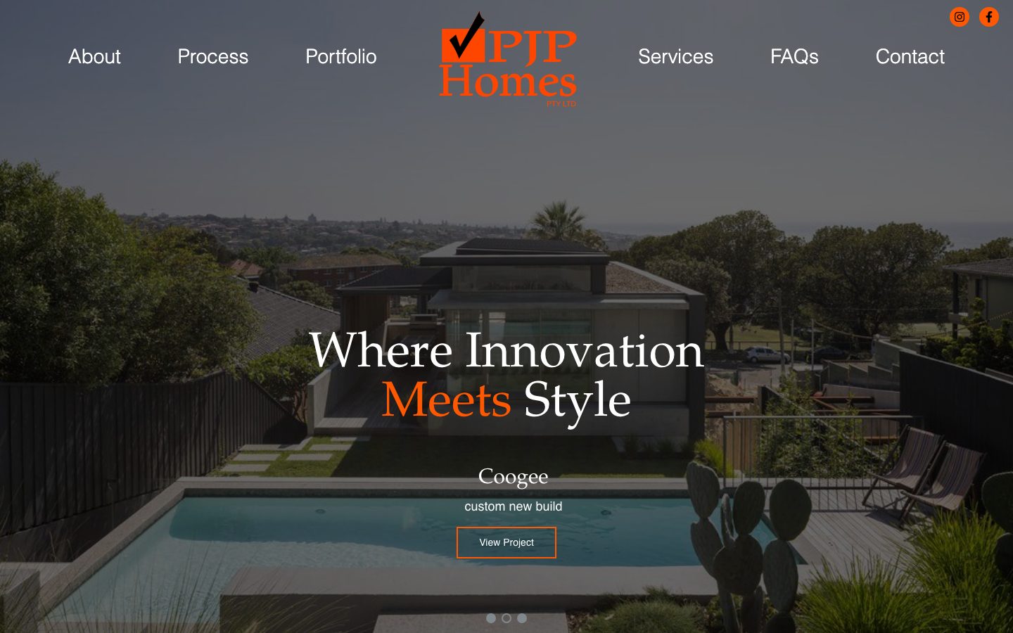 PJP Homes website, after the rebuild