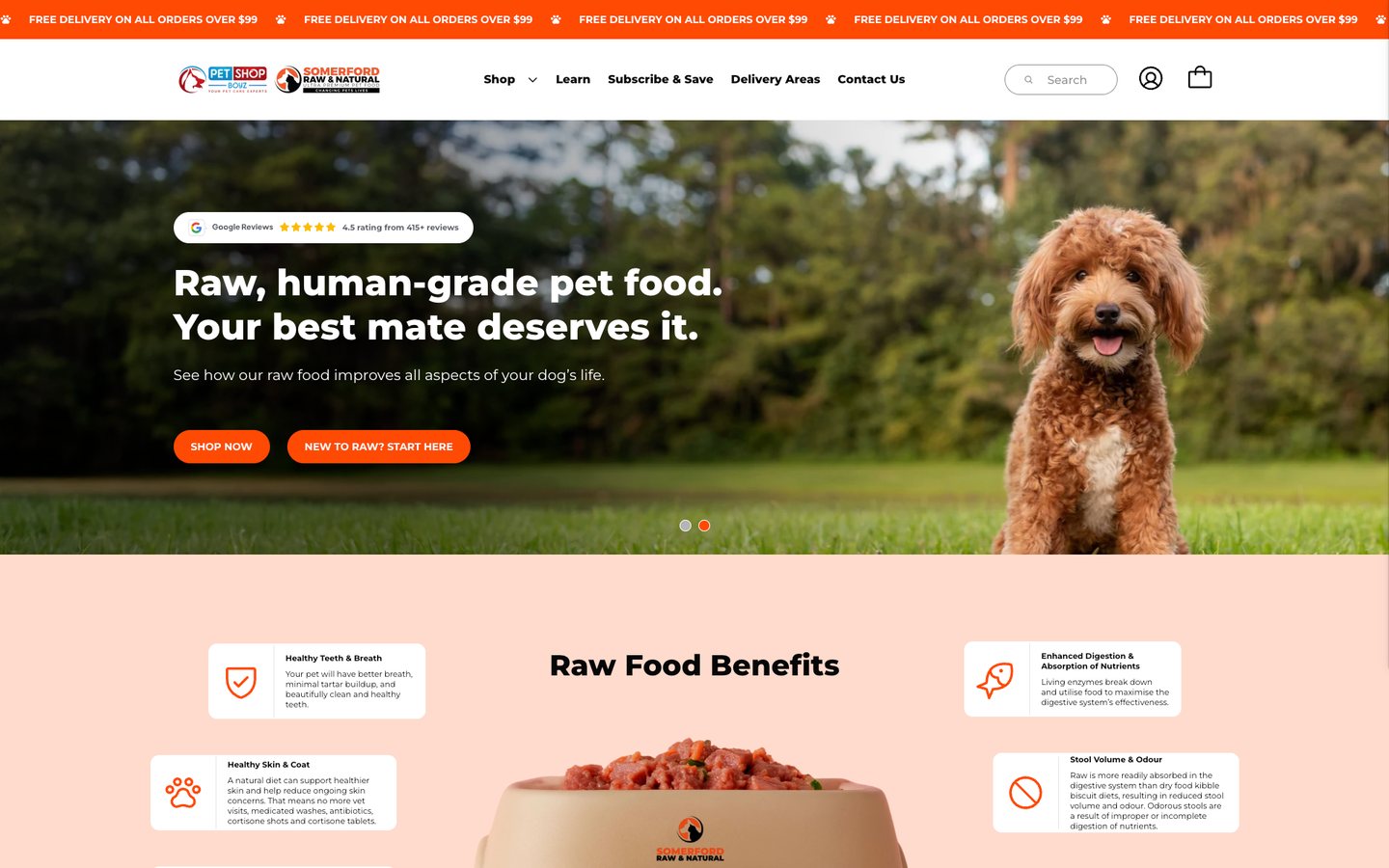 Somerford Raw & Natural website, after the rebuild