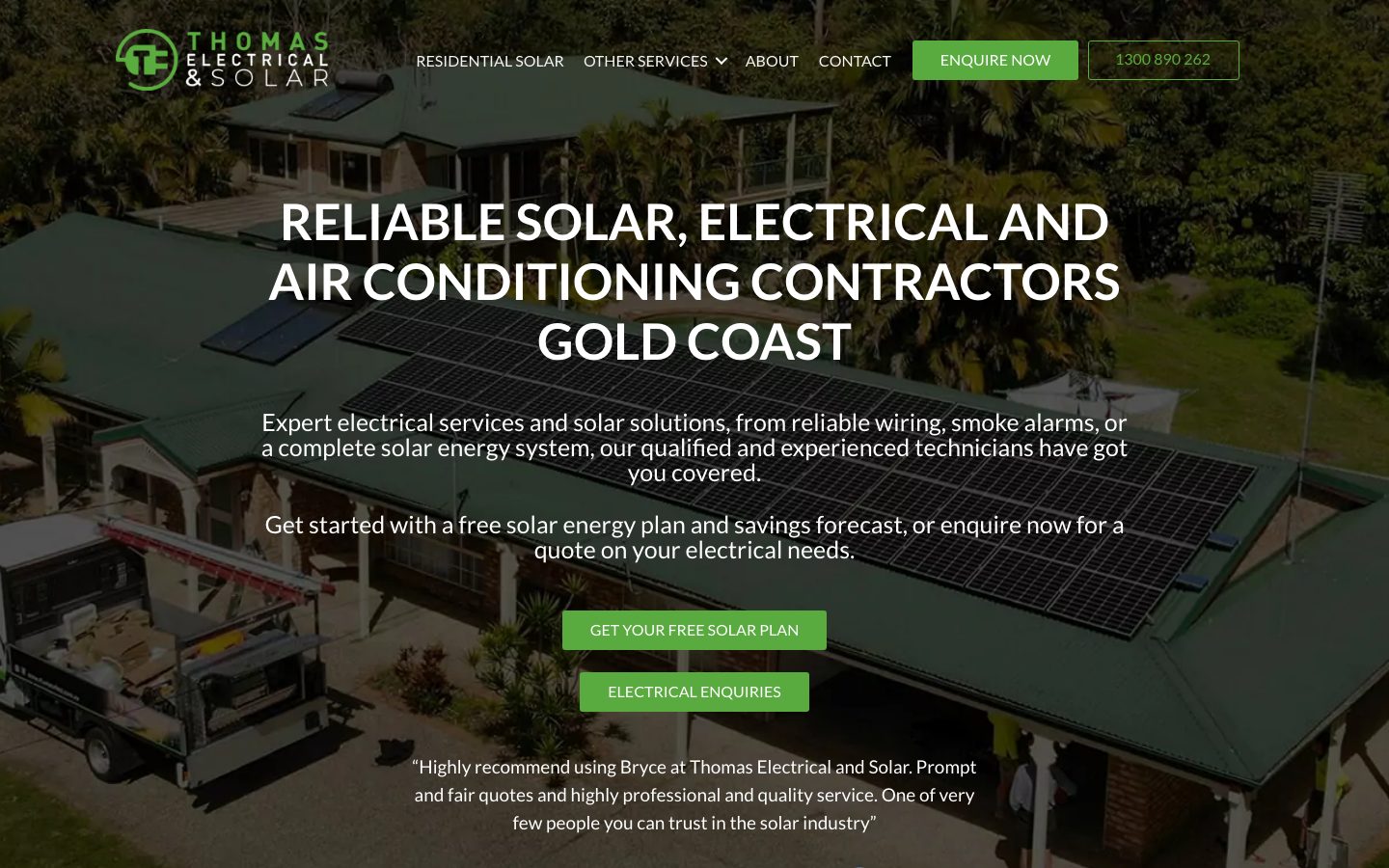 Thomas Electrical & Solar website, after the rebuild